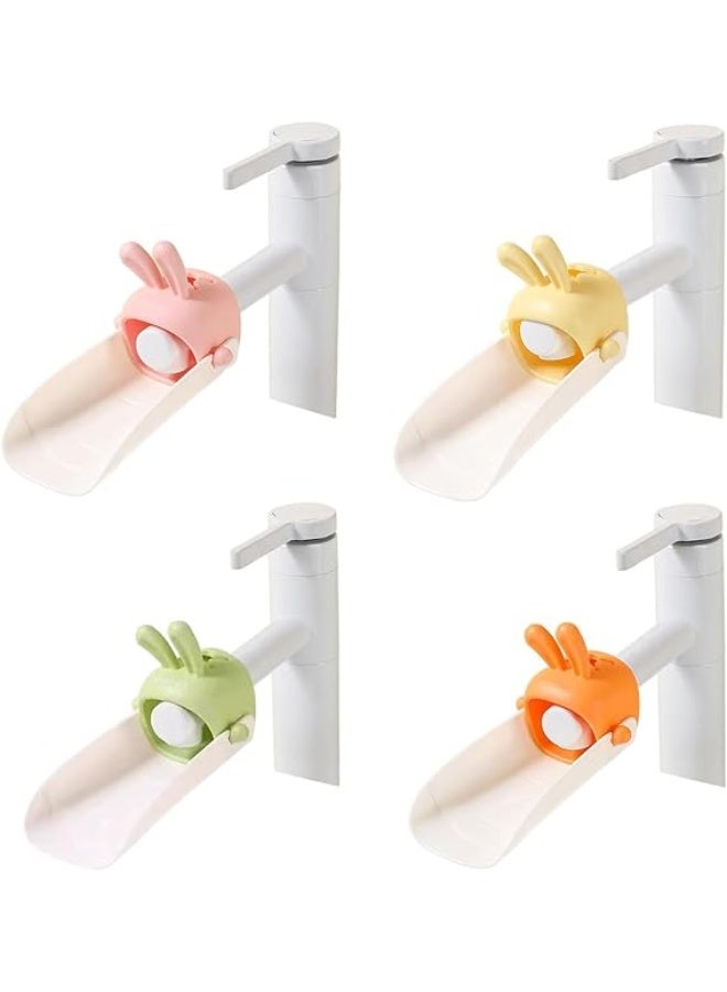 4 قطع من موسعات صنابير الأطفال على شكل أرنب كرتوني لطيف على شكل حرف U، موسع صنبور الحمام والمطبخ المقاوم للرذاذ (وردي/برتقالي/أصفر/أخضر) - Image 1